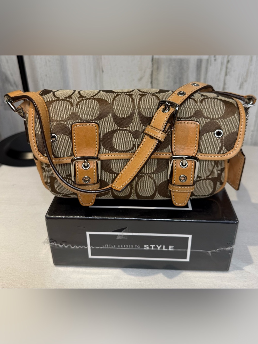 Coach Signature Mini Field Bag Tan/Brown Vachetta Leather Trim 2010 06844